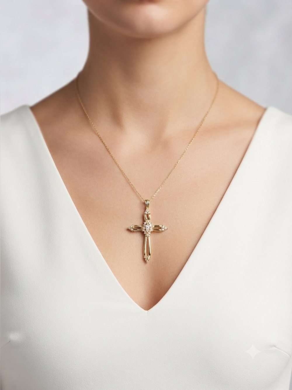 Gold Tone Filigree Cross Necklace | CZ Cross Pendant Fine Silver Plated